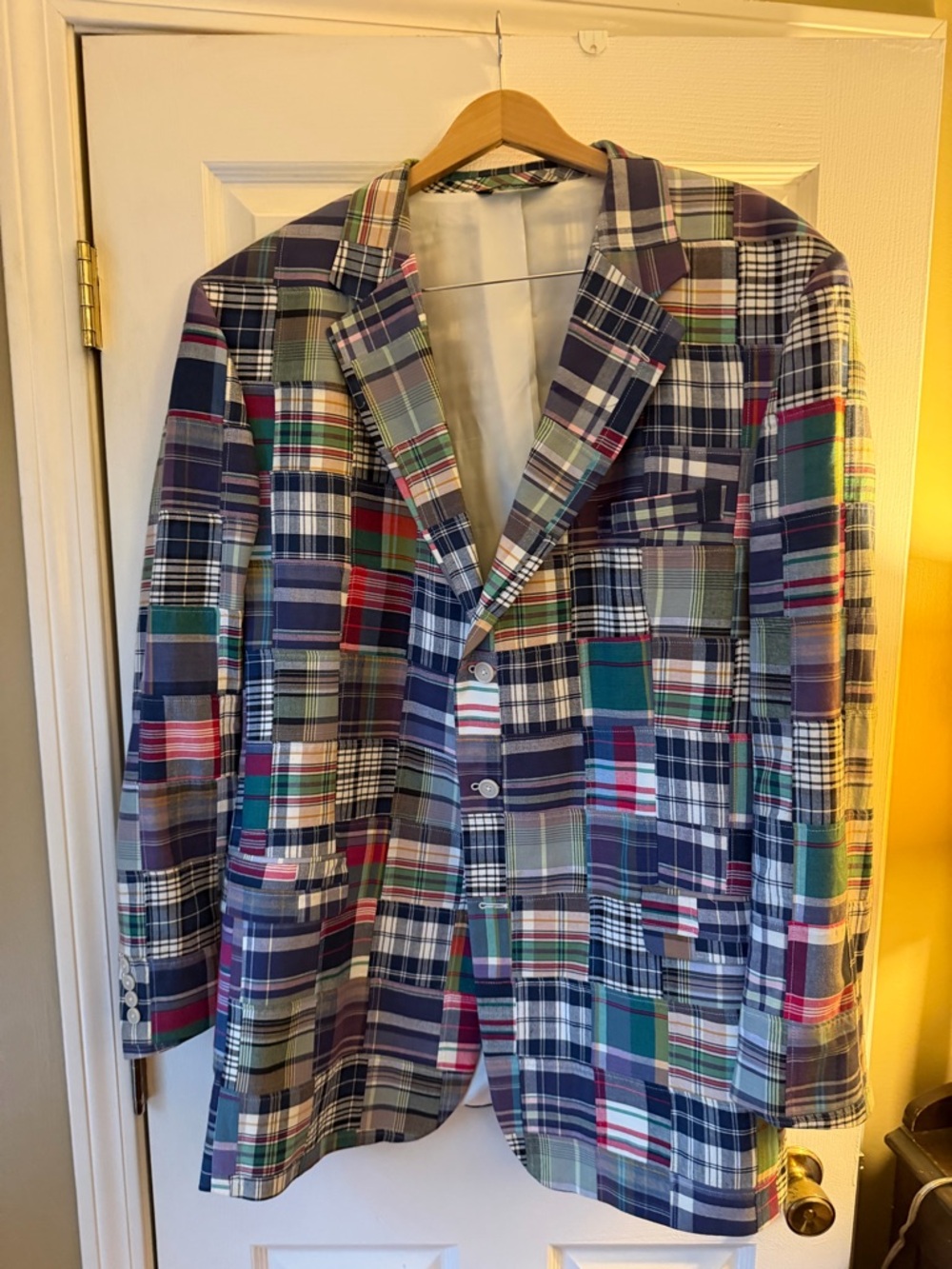Jos A. Bank Patchwork Plaid Madras Men's Blazer - Multicolor 50XL